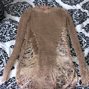 Golden distressed sweater dress